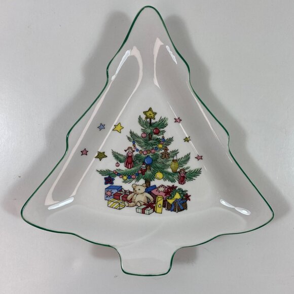 Nikko Christmastime Pair Set 2 Christmas Tree Candy Dish 6" Holiday White Green - Picture 3 of 10